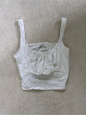 Hollister White Ruched Crop holter top - size large